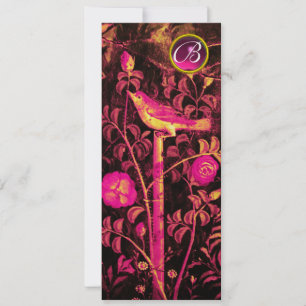 NIGHTINGALE WITH ROSES MONOGRAM, Pink Black Gold Invitation