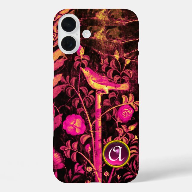 NIGHTINGALE WITH ROSES MONOGRAM, Pink Black Yellow Case-Mate iPhone Case (Back)