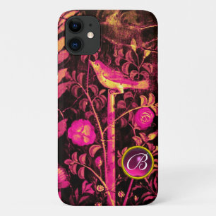 NIGHTINGALE WITH ROSES MONOGRAM, Pink Black Yellow iPhone 11 Case