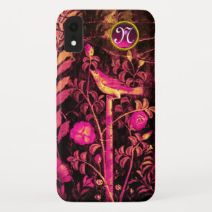 NIGHTINGALE WITH ROSES MONOGRAM, Pink Black Yellow iPhone XR Case