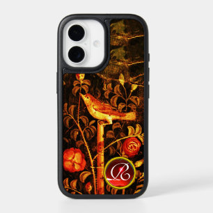 NIGHTINGALE WITH ROSES MONOGRAM, Red Black Yellow 