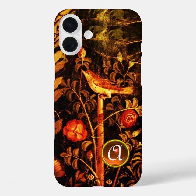NIGHTINGALE WITH ROSES MONOGRAM, Red Black Yellow Case-Mate iPhone Case (Back)