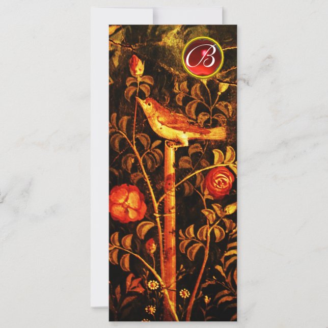 NIGHTINGALE WITH ROSES MONOGRAM, Red Black Yellow Invitation (Front)