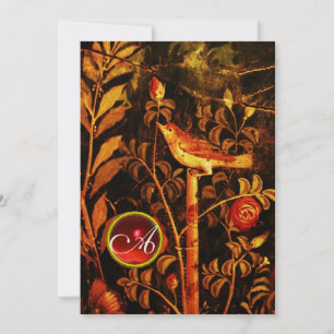 NIGHTINGALE WITH ROSES MONOGRAM, Red Black Yellow Invitation