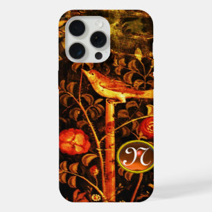 NIGHTINGALE WITH ROSES MONOGRAM, Red Black Yellow iPhone 15 Pro Max Case
