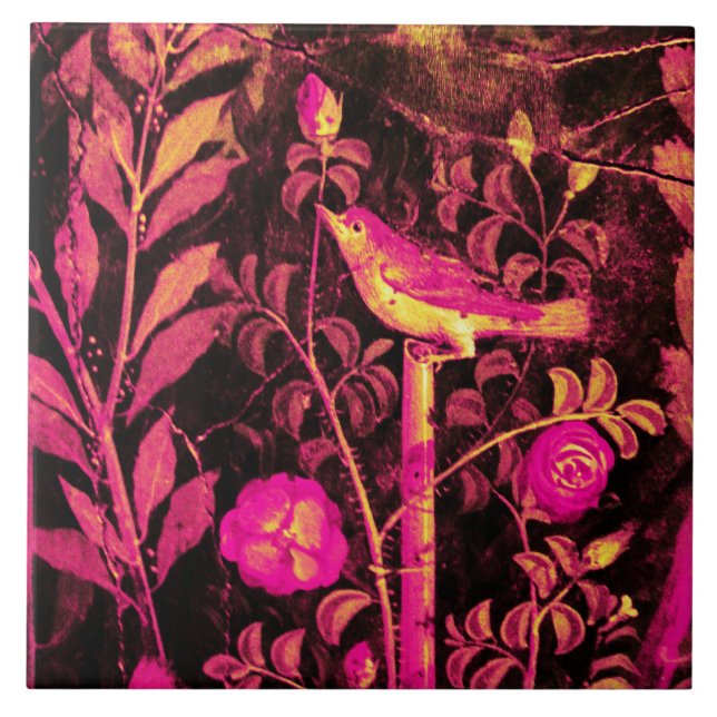 NIGHTINGALE WITH ROSES Pink Black Yellow Pompeii Tile (Front)