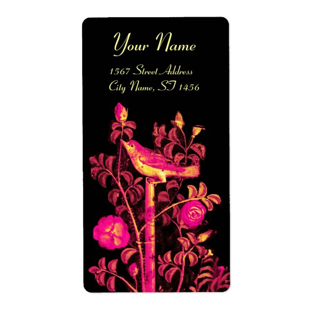 NIGHTINGALE WITH ROSES , Pink Fuchsia Black Yellow (Front)