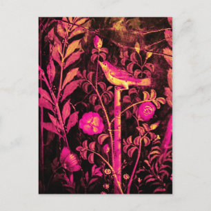 NIGHTINGALE WITH ROSES ,Pink Fuchsia Black Yellow Postcard