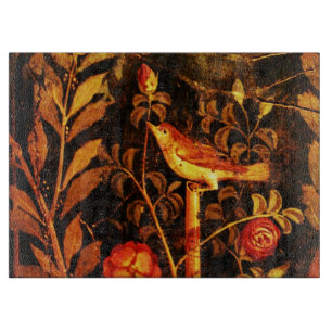 NIGHTINGALE WITH ROSES ,Red, Black Yellow Cutting Board