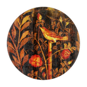 NIGHTINGALE WITH ROSES ,Red Black Yellow Cutting Board
