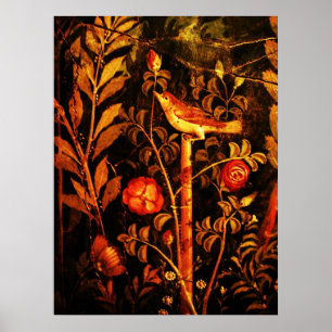 NIGHTINGALE WITH ROSES, Red Black Yellow Poster
