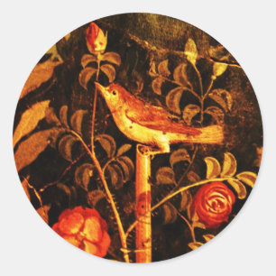 NIGHTINGALE WITH ROSES Red Yellow Black Classic Round Sticker