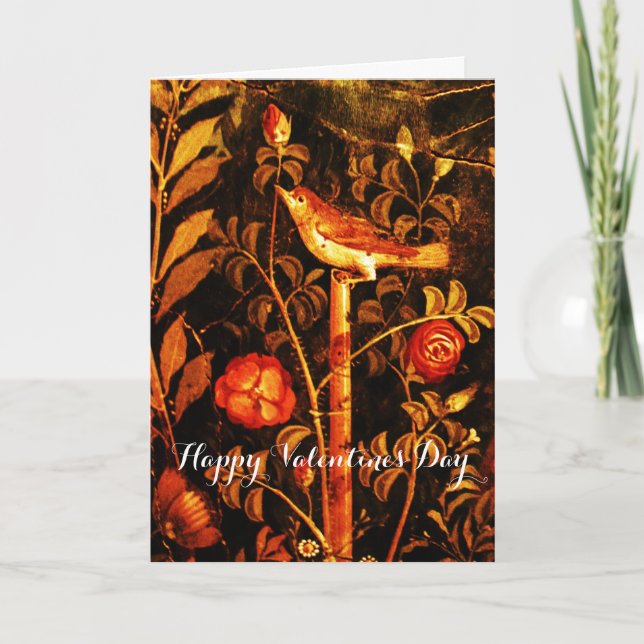 NIGHTINGALE WITH ROSES Valentine's Day Holiday Card (Front)