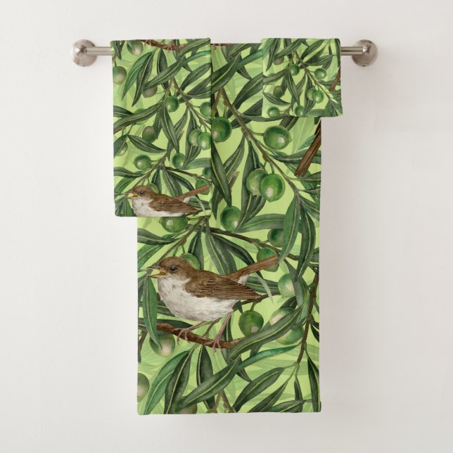 Nightingales in the olive tree 2 bath towel set (Insitu)