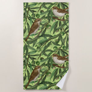 Nightingales in the olive tree 2 beach towel