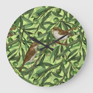 Nightingales in the olive tree 2 large clock