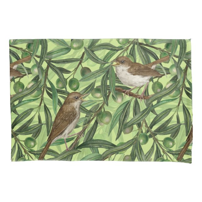 Nightingales in the olive tree 2 pillowcase (Front-Left)