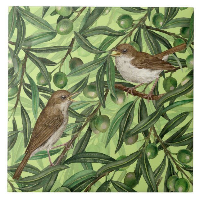 Nightingales in the olive tree 2 tile (Front)