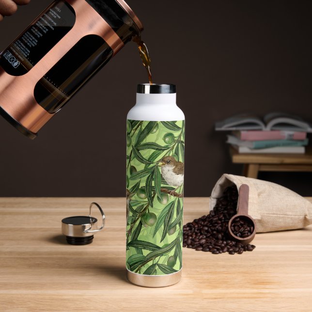 Nightingales in the olive tree 2 water bottle (Coffee)