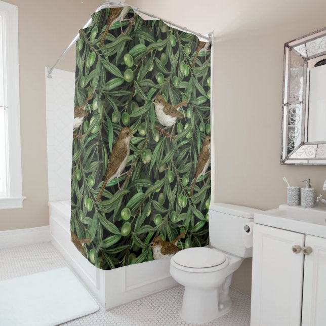 Nightingales in the olive tree 3 shower curtain (In Situ)