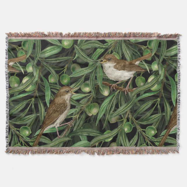 Nightingales in the olive tree 3 throw blanket (Front)