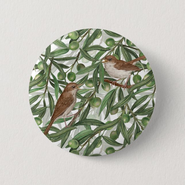 Nightingales in the olive tree 6 cm round badge (Front)