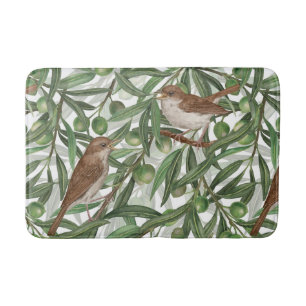 Nightingales in the olive tree bath mat