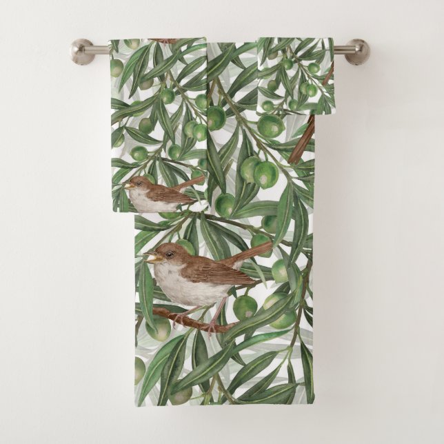 Nightingales in the olive tree bath towel set (Insitu)