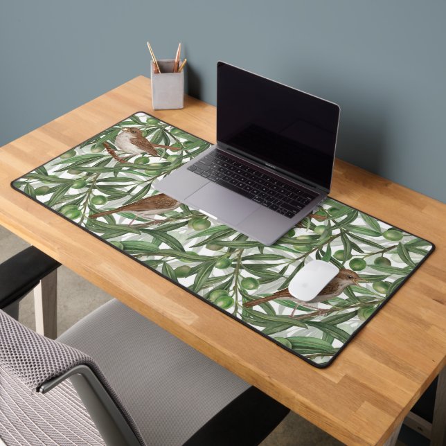 Nightingales in the olive tree desk mat (Office 2)