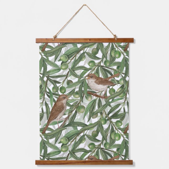 Nightingales in the olive tree hanging tapestry (Front)