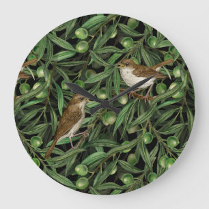 Nightingales in the olive tree large clock