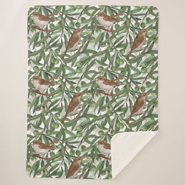 Nightingales in the olive tree sherpa blanket (Front)