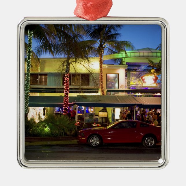 Nightlife on Ocean Drive, South Beach, Miami Metal Tree Decoration (Front)