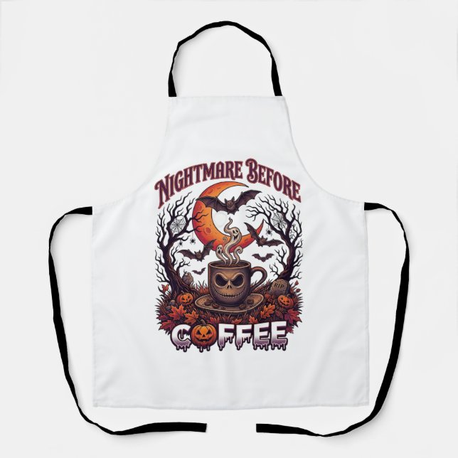 Nightmare Before Coffee Halloween Skull Mug Ghost  Apron (Front)
