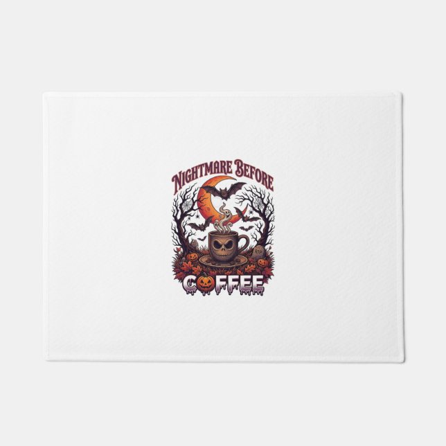 Nightmare Before Coffee Halloween Skull Mug Ghost  Doormat (Front)