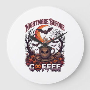 Nightmare Before Coffee Halloween Skull Mug Ghost Large Clock
