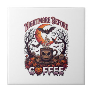 Nightmare Before Coffee Halloween Skull Mug Ghost Tile