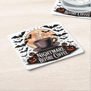 Nightmare Before Coffee Halloween Square Paper Coaster