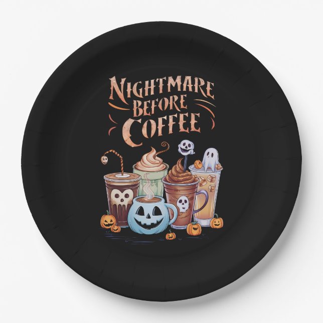 Nightmare Before Coffee Pumpkin Spice Halloween Paper Plate (Front)