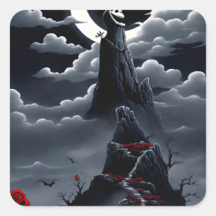Nightmare before Halloween landscape, portrait of  Square Sticker