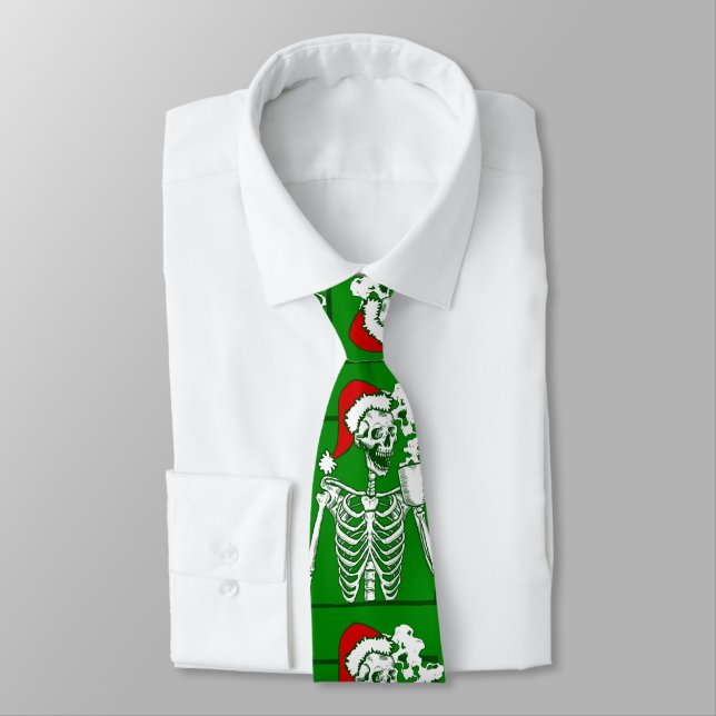 nightmare christmas skeleton drinking coffee skull tie (Tied)