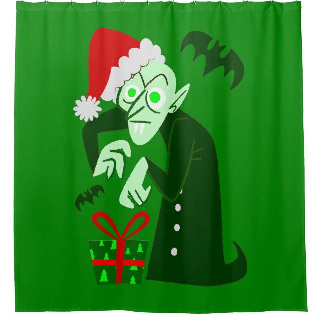 nightmare christmas vampire santa nosferatu green shower curtain (Front)