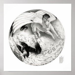 Nightmare/Mesa Pegasus Yin Yang in black and white Poster