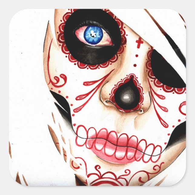 Nightmares Day of the Dead Sugar Skull Girl Square Sticker (Front)