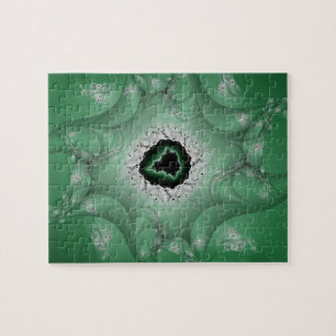 Nightmares Green and White Fractal Art Jigsaw Puzzle