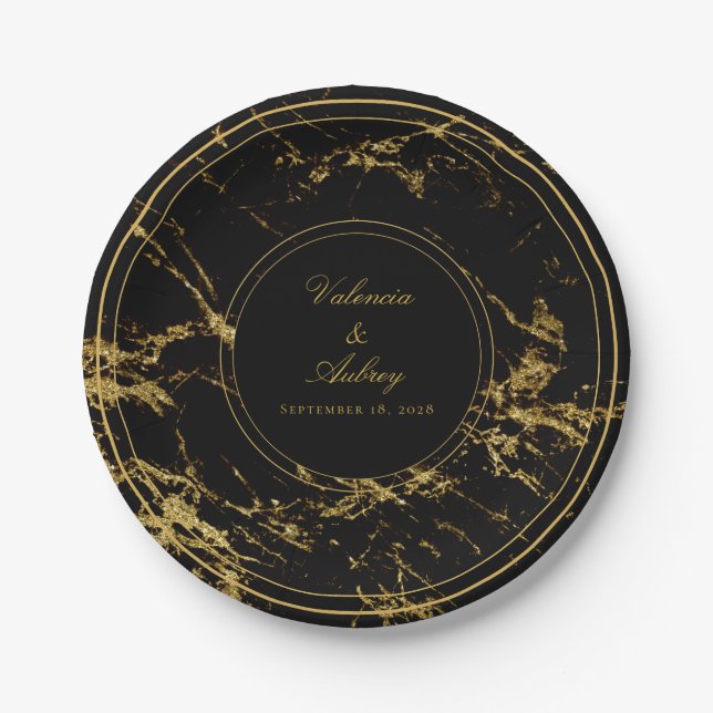 Nights In Granite & Gold Wedding 7 Inch Luncheon Paper Plate (Front)