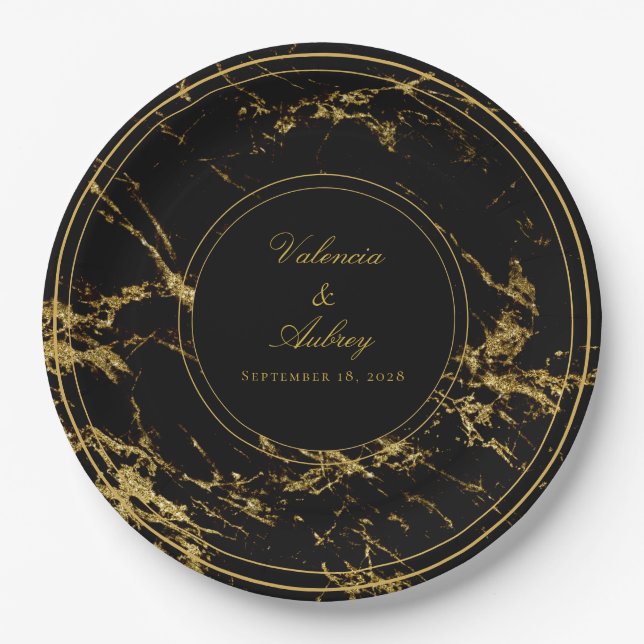 Nights In Granite & Gold Wedding 9 Inch Dinner Paper Plate (Front)