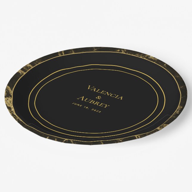 Nights In Granite & Gold Wedding 9 Inch Dinner Paper Plate (Angled)