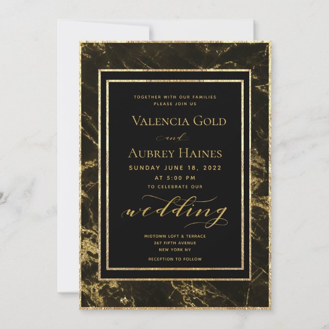 Nights In Granite & Gold Wedding II Invitation (Front)