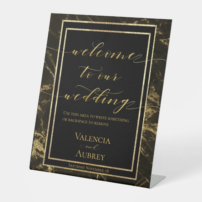 Nights In Granite & Gold Welcome To Our Wedding Pedestal Sign (Front)